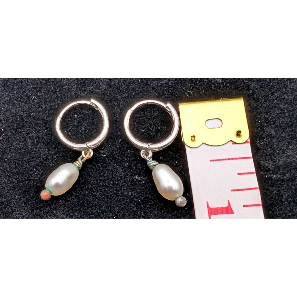 Sterling Silver Freshwater Pearl Huggie Hoop Earrings Teardrop Drop 925 Silver